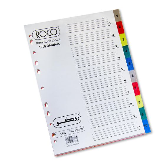 Picture of INDEX DIVIDER PVC  A4 SIZE Wide  1-10  DIVIDER , ROCO MIX COLOR 
Used for separate the Dividers , wider  Width 23 CM