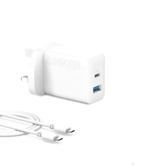Picture of أنكر شاحن جداري بقدرة 20 واط منفذين مع كابل USB C || Anker Charger (20W, 2-Port) with USB-C Cable