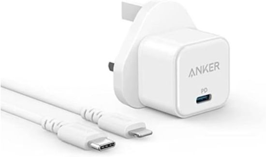 Picture of أنكر شاحن باوربورت III بقدرة 20 واط USB C مع كابل C L أبيض || Anker - Charger - PowerPort III - 20W USB-C with Cable C-L 3ft - White