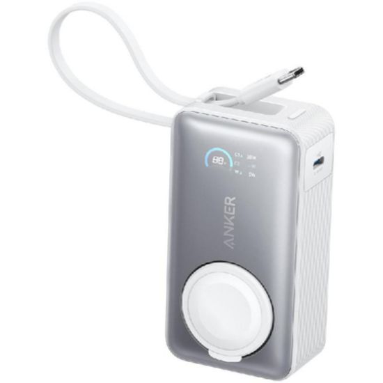 Picture of Anker MagGo Power Bank (10K, 35W, For Apple Watch) Silver  1)10000mAh 2)Output and InPutUSB-C Cable 30W3) Wirless Watch Charging 5W