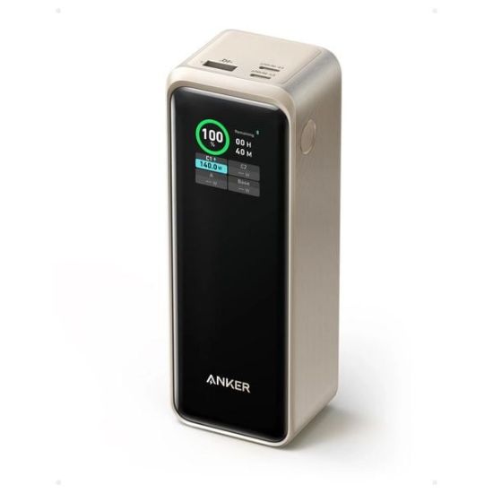 Picture of Anker 737 Power Bank  Gold  1) Power Bank 2)27650mAh3)Output = 2 x USB-C,1 x USB-A Singel Port 140W Total Port 250W4)Input = 140W