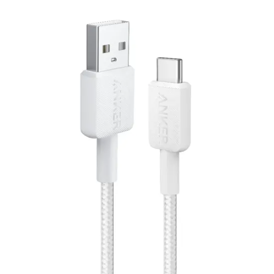 Picture of أنكر كابل 322 من USB A إلى USB C بطول 3 أقدام نايلون مضفر أبيض || Anker 322 USBA to USBC Cable (3ft, Nylon) White 1)Braided Nylon2)USB-C to USB-C3)3 ft