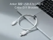 Picture of أنكر كابل 322 من USB A إلى USB C بطول 3 أقدام نايلون مضفر أبيض || Anker 322 USBA to USBC Cable (3ft, Nylon) White 1)Braided Nylon2)USB-C to USB-C3)3 ft